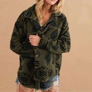 Green and Black Patterned Fleece